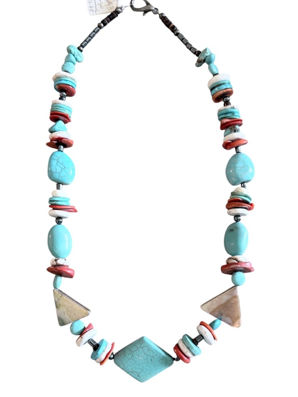 Vintage Navajo southwestern style handmade beaded turquoise & coral necklace